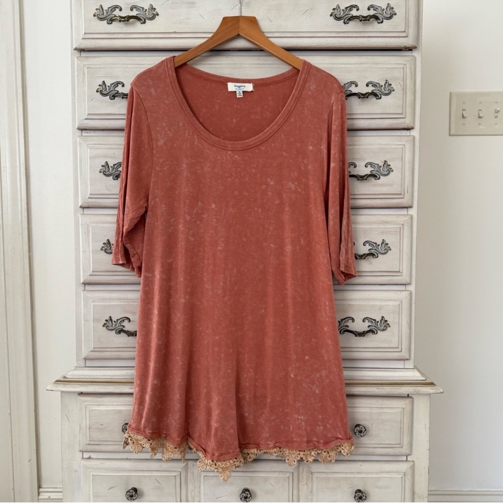 Boho Mineral Wash Crochet Hem Top
